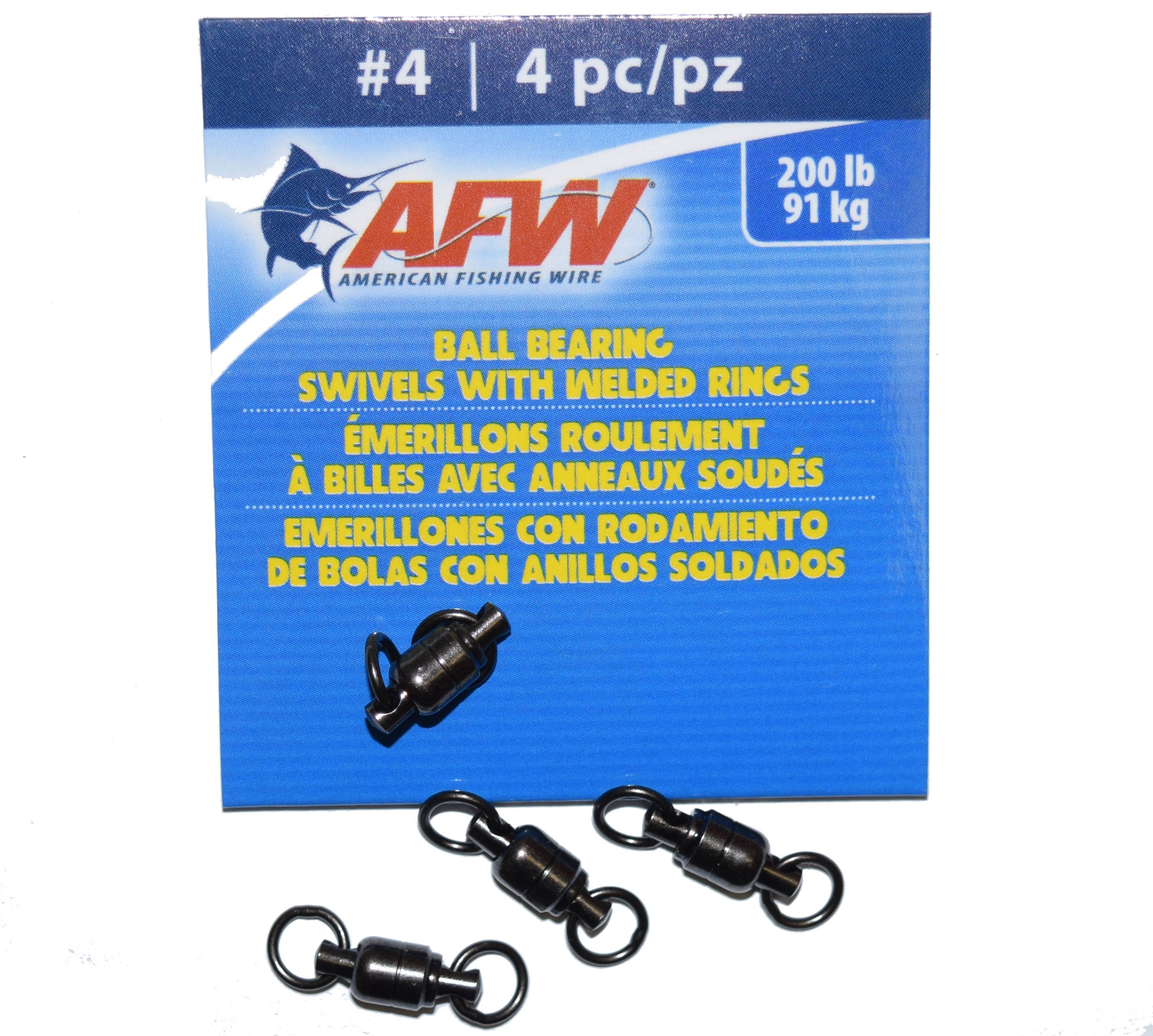 American Fishing Wire Black Ball Bearing Swivels (4 Pieces), Size 4, 200 Pound Test