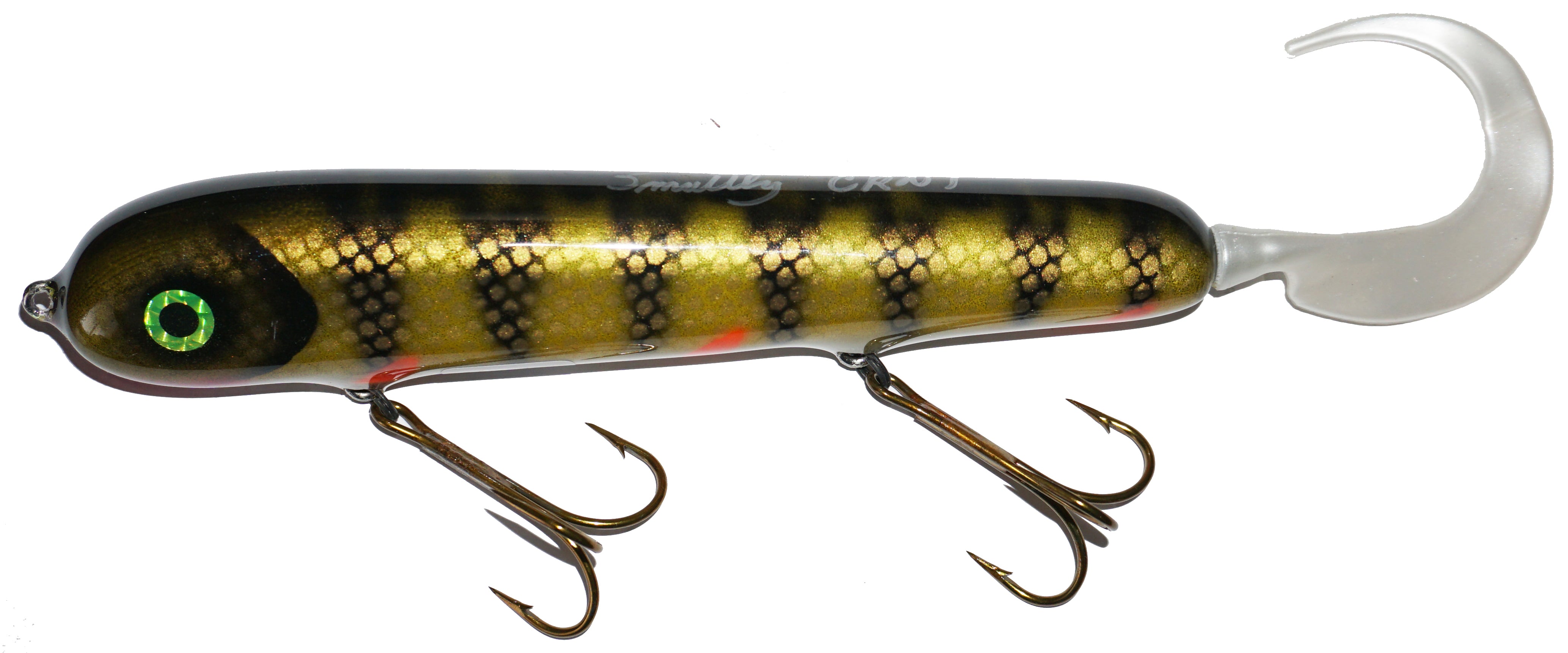 H&H 8 Classic Round Nose Glide Bait, with Stinger Tail, Barred Musky  Gold-Smaller Profile similar to Cobbs Slim Round Nose and HR HugheysNice  2'-3' Glide, easy to use one pump on the
